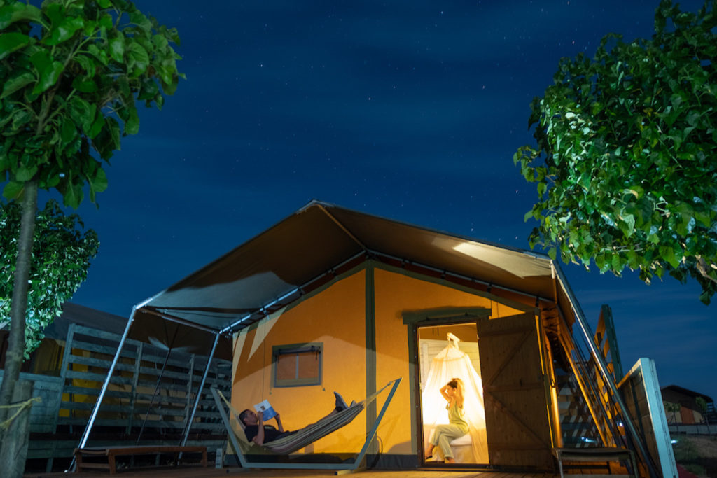 Large Safari tent night shot